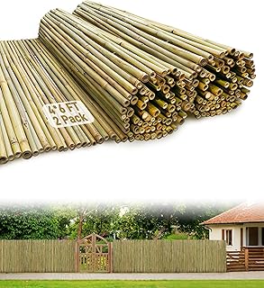 2 Pack Natural Bamboo Fencing, Rolled Bamboo Privacy Fence 4 ft H x 6 ft L x 0.7 in D,Decorative Bamboo Fence Screen for Garden, Backyard, Balcony, Patio, Pool Side