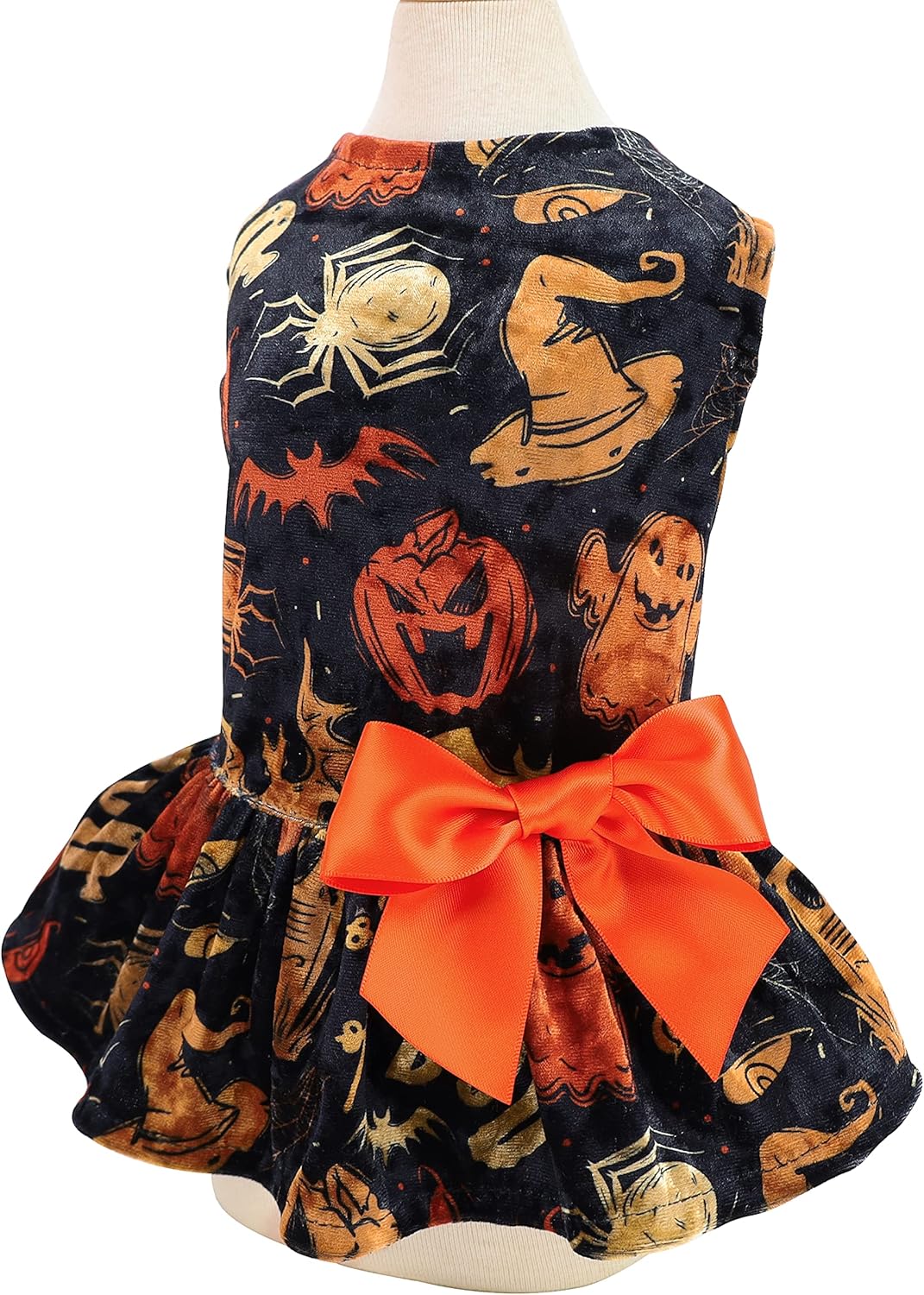 Fitwarm Halloween Lightweight Velvet Clothes Dog Costume Puppy Dress Doggie Party Girl One Piece with Bowknot Holiday Cat Outfits Black X-Small : Pet Supplies