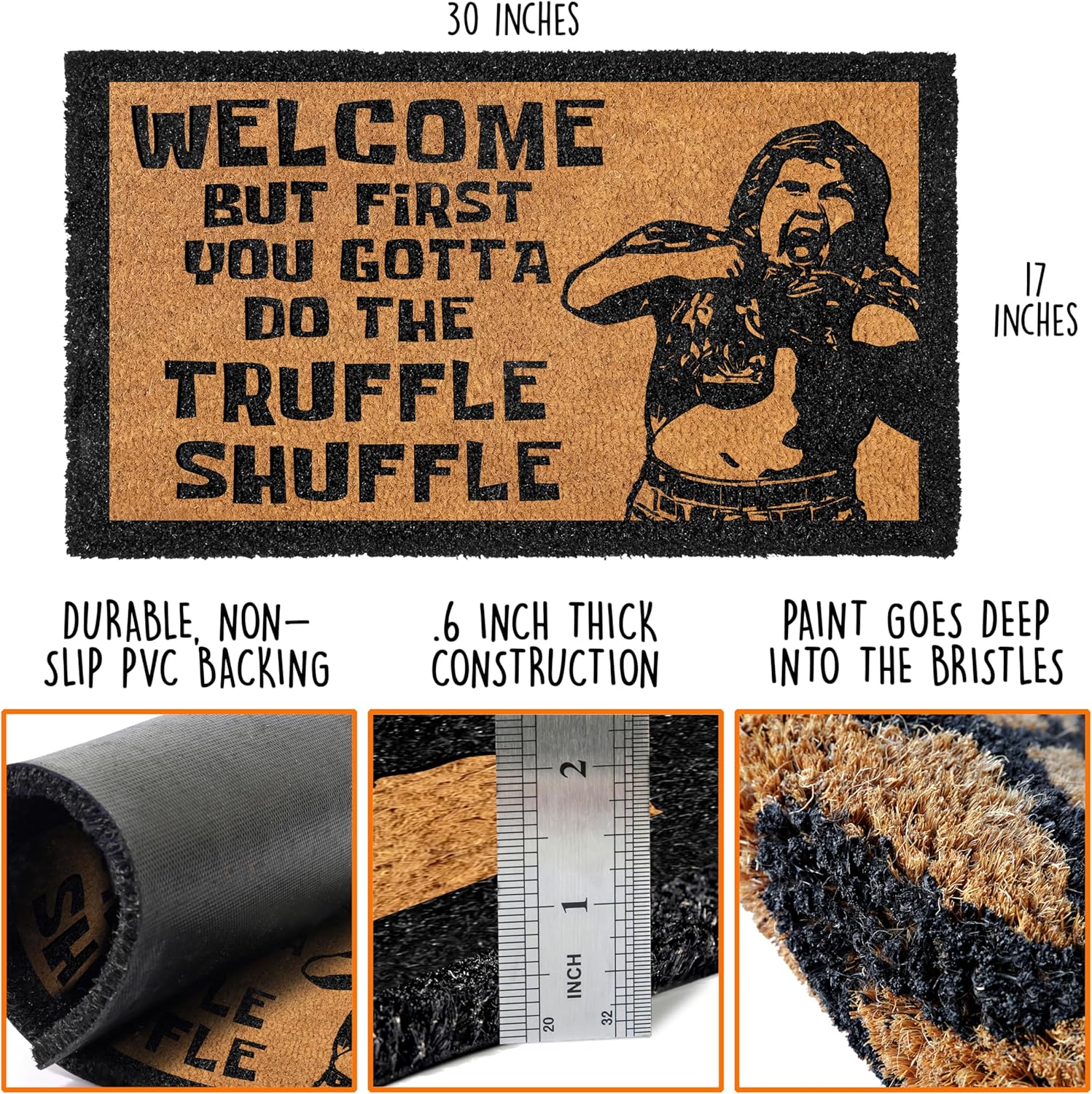MAINEVENT First You Gotta Do the Shuffle Door Mat Outdoor 30x17 Inch, Shuffle Doormat for Covered Outdoor, Shuffle Truffle Welcome Mat Funny, Funny Doormat, Sarcastic Door Mat