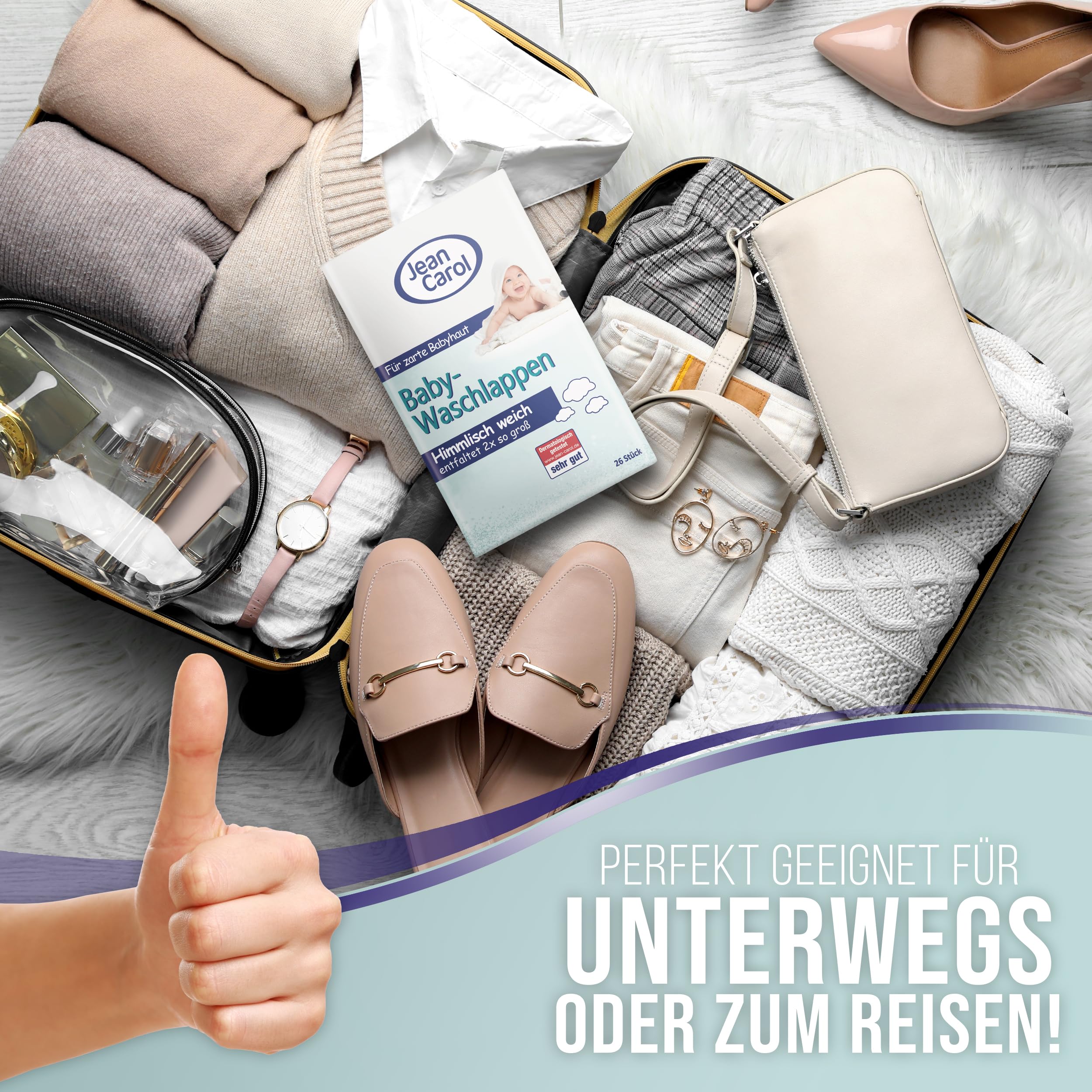 Jean Carol Baby-Waschlappen, weich & zart, Vorteilspackung (12 x 26 Stück) für die tägliche Pflege