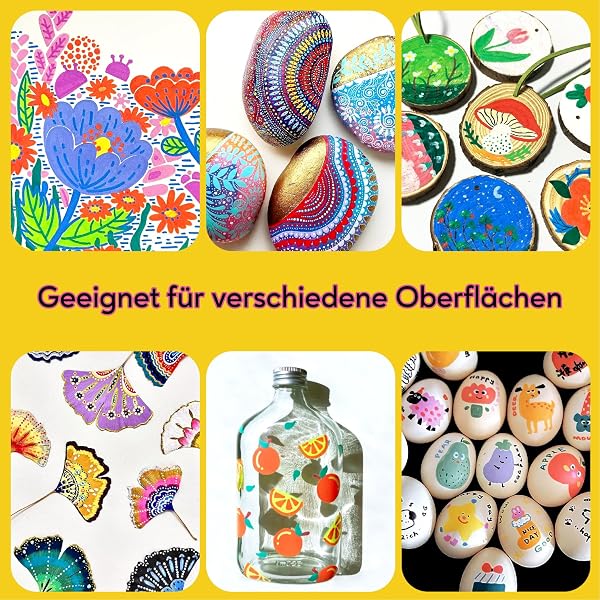 Pamaker 24 Farben Acrylstifte Set – Acrylmarker mit feiner Spitze und Pinsel für Stoff, Leinwand, Glas, Holz und Papier – zum Zeichnen und DIY-Bastelprojekte - 4