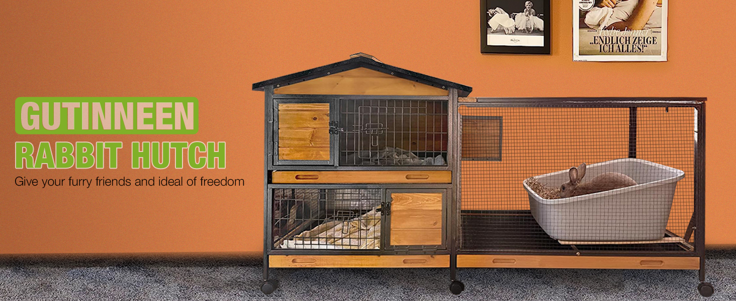 Indoor Rabbit Hutch With Chew-Proof Ramp, Lockable Wheels & Leak-Proof Trays — Spacious 2-Story Cage For Bunnies & Guinea Pigs