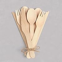 Vista 6 de Juego (100 unidades) de tenedores de madera desechables - Alternativa al plástico, juego de cubiertos ecológico, biodegradable, compostable - Juego