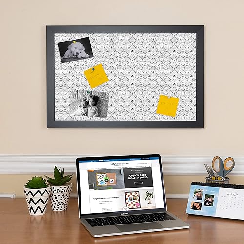 Miniatura 3 de PinPix Tablero de anuncios de corcho de 24 x 16 pulgadas. Este tablero decorativo enmarcado viene con diseño de círculos B W y un marco negro