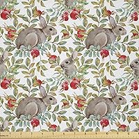 Vista 14 de Ambesonne The Yard, tela marfil de pétalos victorianos medievales barrocos de tonos suaves, patrón de primavera, tela de microfibra para artes