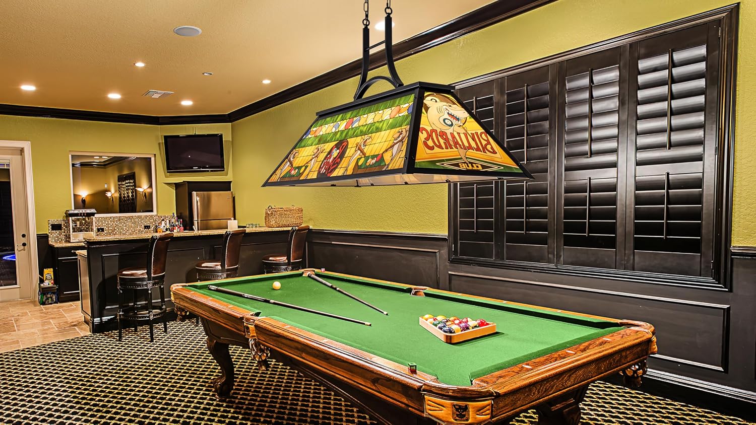 TOCHIC Pool Table Light, 48" Rustic Billiards Light Fixtures 4-Light with Tiffany-Style Shark Shade Farmhouse Chandelier Hanging Over Pool Table Game Room Man Cave Club Dining Room Kitchen Island
