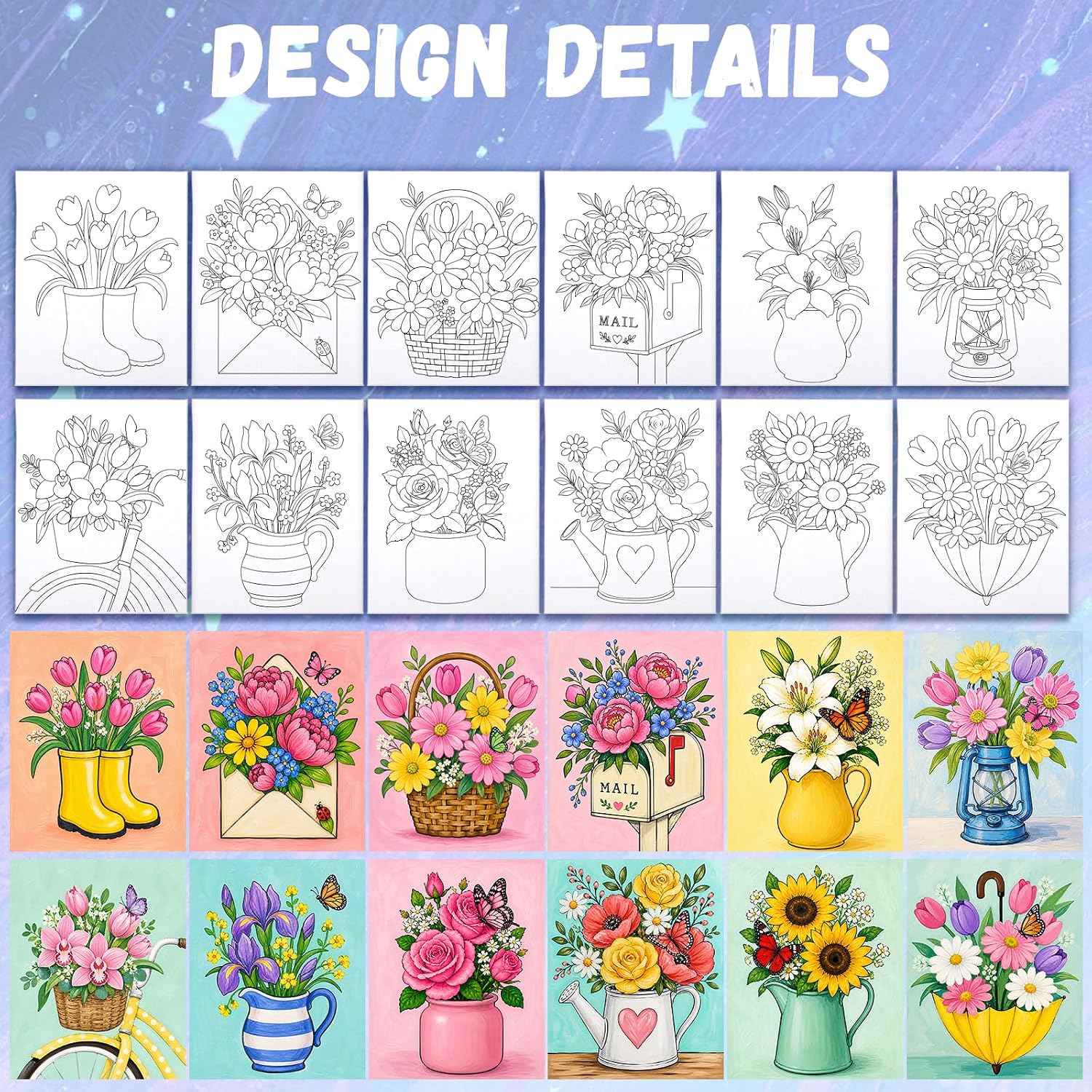 12Pcs 8x10 Pre Drawn Canvas for Painting for Adults Sip and Paint kit with Design Paint Party Favors Painting Supplies for Beginner Bouquet Romance Canvases Art Board Set