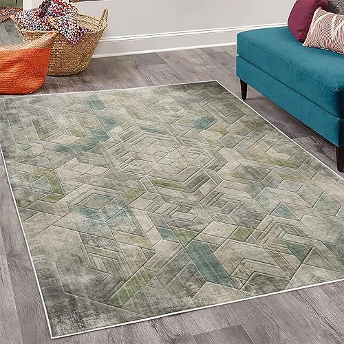 Miniatura 2 de Ambesonne Alfombra decorativa geométrica, escena clásica de cubos de diseño futurista con líneas de boceto efecto desvanecido, alfombra de calidad