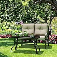 Vista 8 de Giantex Sofá biplaza de patio de 2 piezas con mesa auxiliar, banco al aire libre con cojín y marco de metal, sofá de dos plazas para jardín, patio