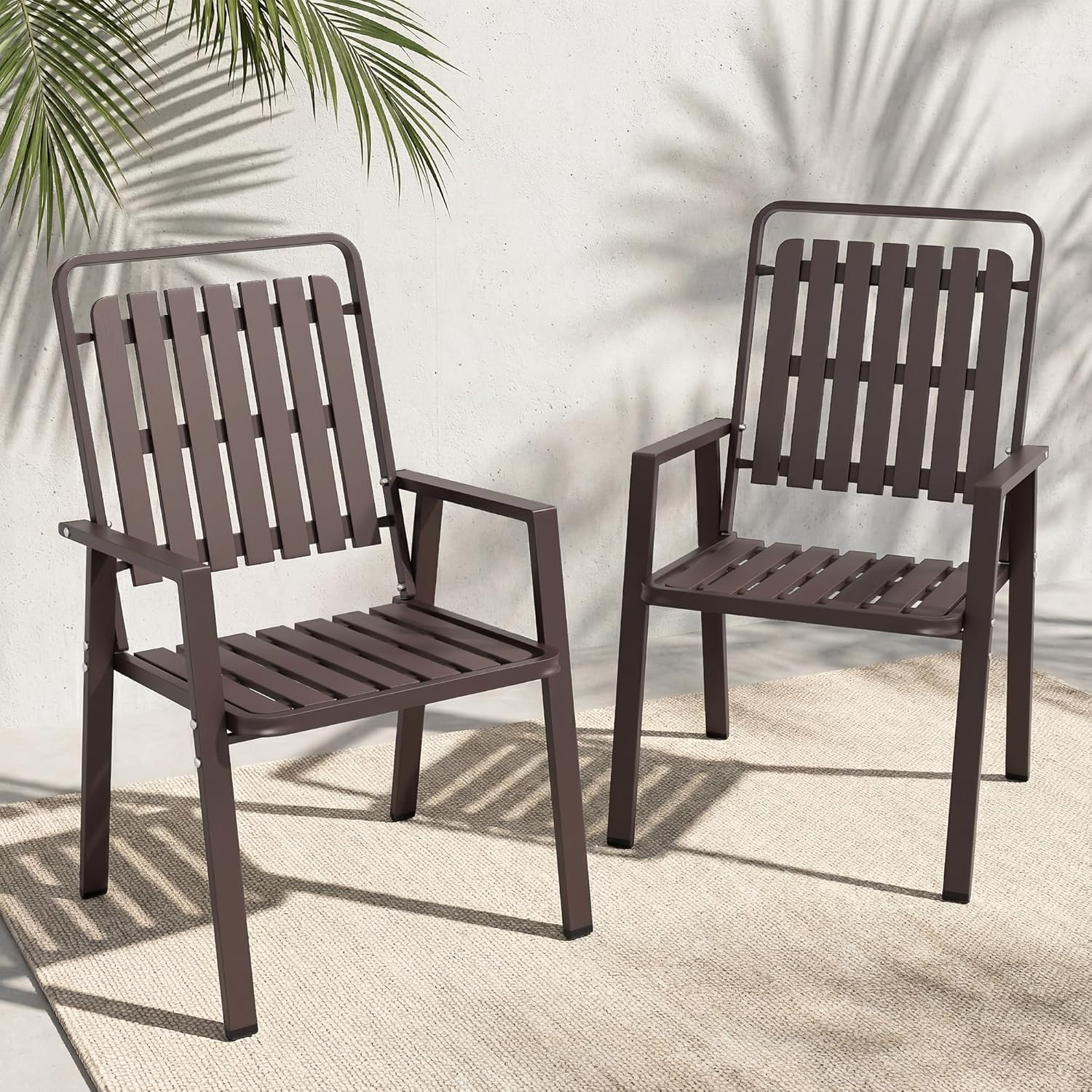 Outdoor Dining Chairs Set of 2, Metal Patio Chairs Set with Armrest 350LBS Capacity Outdoor Furniture Set for Pool Deck Lawn Backyard