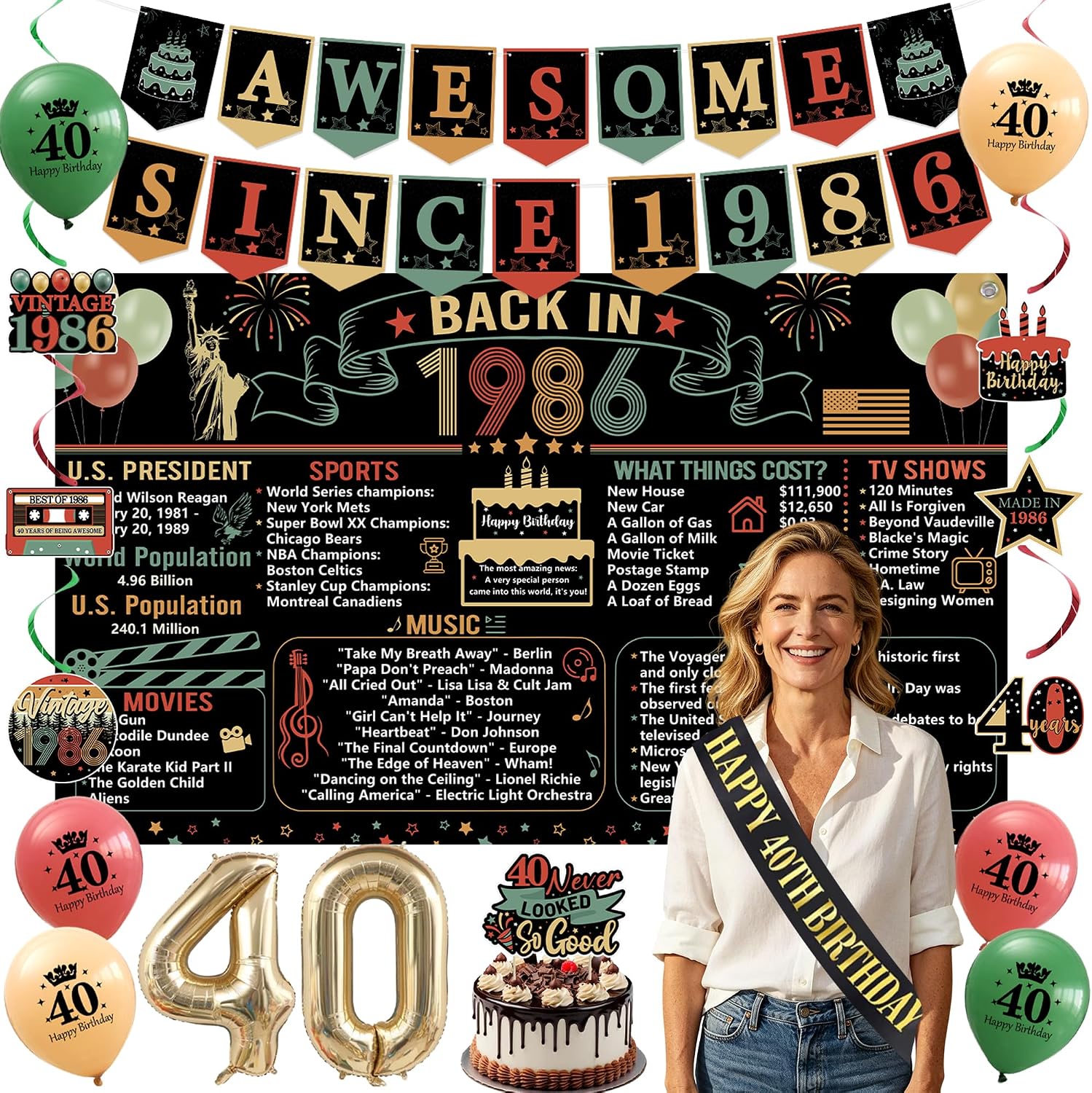 Vintage Colorful Back in 1986 40th Birthday Decorations for Men Women image 4