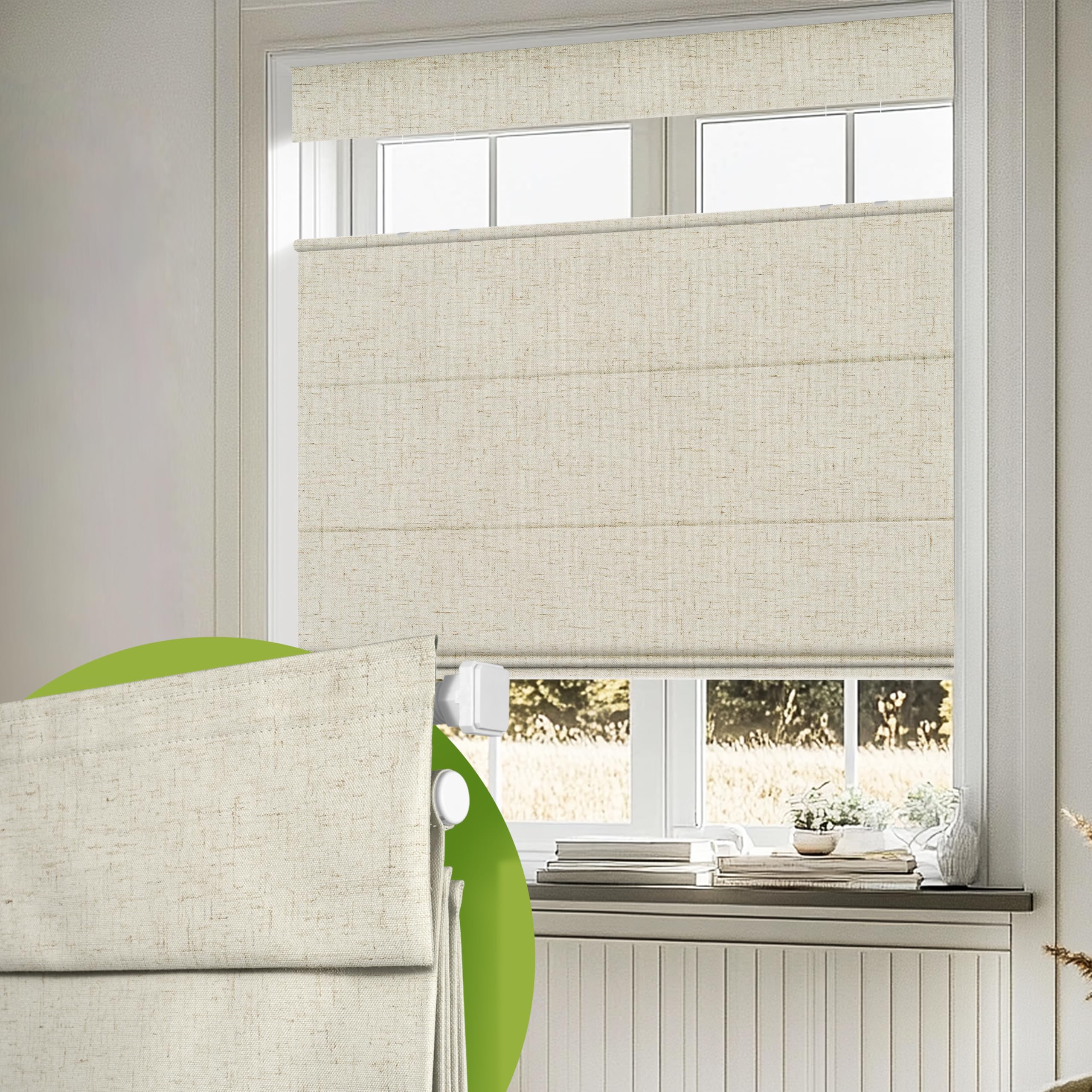 MoDanCeQ No Tools No Drill Roman Shades for Windows, Cordless Top Down Bottom Up Roman Shades Blackout, No Fary Roman Blinds, Window Shades, Easy to Install, Linen Beige 34