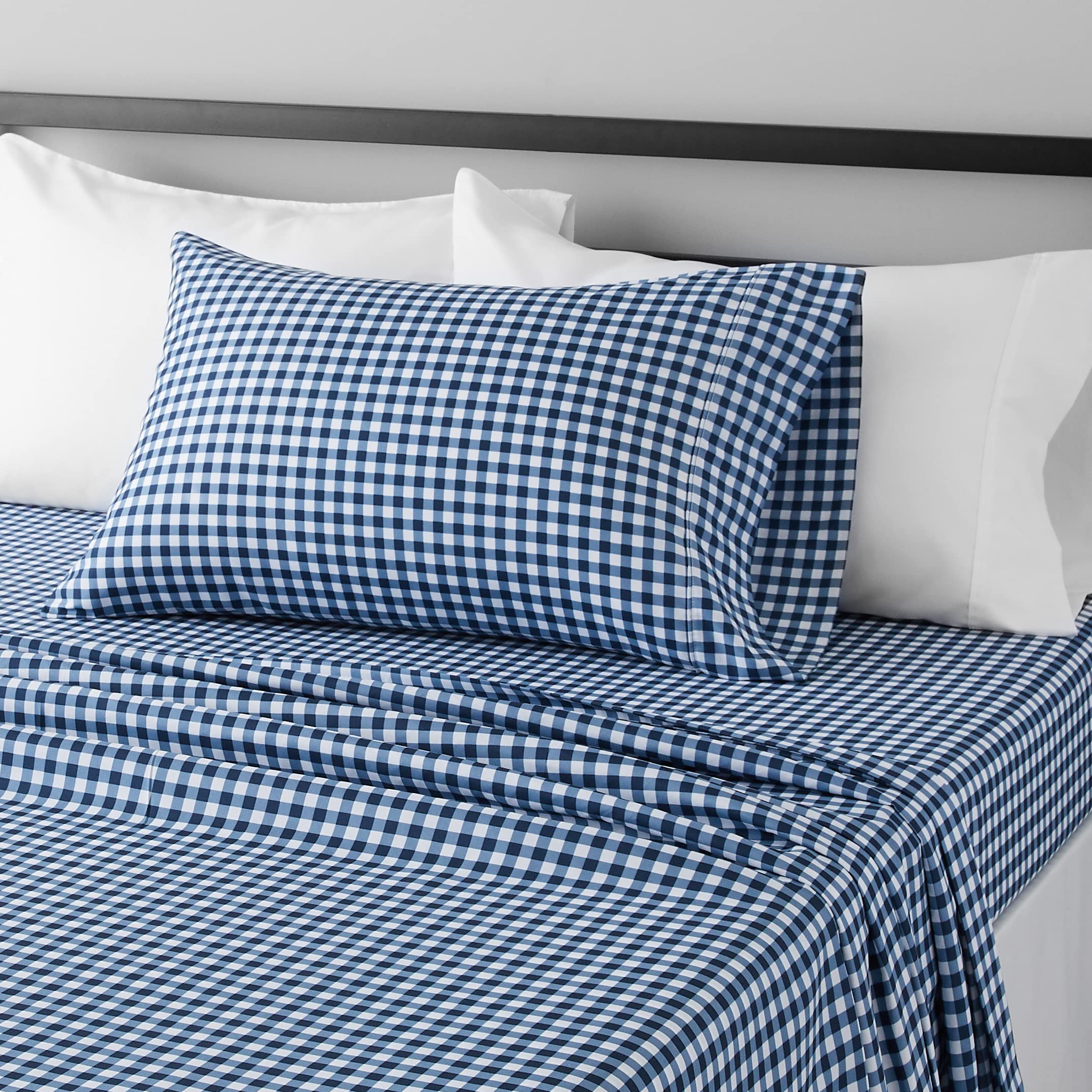 Amazon Basics 3-Piece Lightweight Super Soft Easy Care Microfiber Bed Sheet Set with 14" Deep Pockets - Twin, Gingham Plaid, Checkered