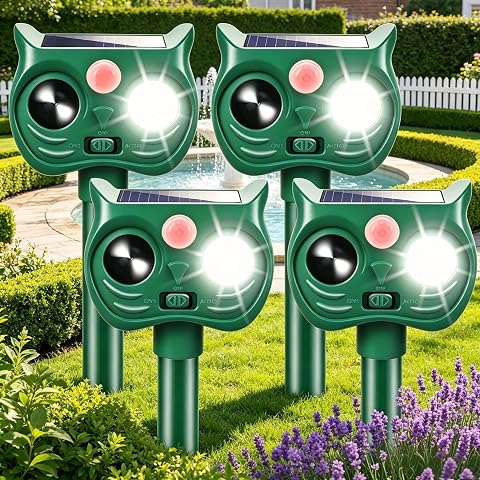 4PCS Solar Animal Repellent Outdoor Ultrasonic Cat and Deer 