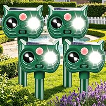 4PCS Solar Animal Repellent Outdoor, Ultrasonic Cat Repeller Outdoor&Deer Repellent Device, Rabbit Squirrel Raccoon Repellent with Motion Sensor LED Lights for Garden Yard