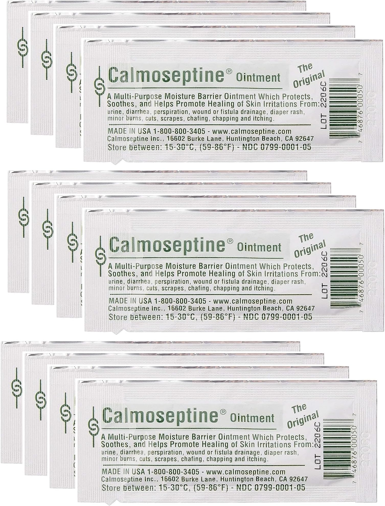 Calmoseptine Ointment Foil Packets 1/8 Oz 3.5G for Rashes and Irritated Skin - Pack of 12