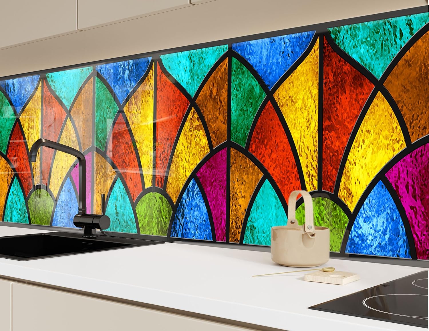 Myphotostation.com 16x16''Tempered Glass Stained Backsplash Design Cooker Wall Backsplash Panel Glass Splashback for Kitchen Panel Design Colorful Splashback for Stove