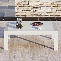 Vista 4 de Solaste Mesa de centro de aluminio para exteriores, rectangular para todo tipo de clima, mesa de centro de metal para balcón, jardín, uso en Blanco