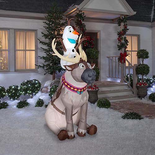 Miniatura 2 de Gemmy Airblown - Olaf inflable sentado en Sven The Reindeer – Accesorios de decoración de patio congelados de Navidad, 7.5 pies de alto x más de 4.5