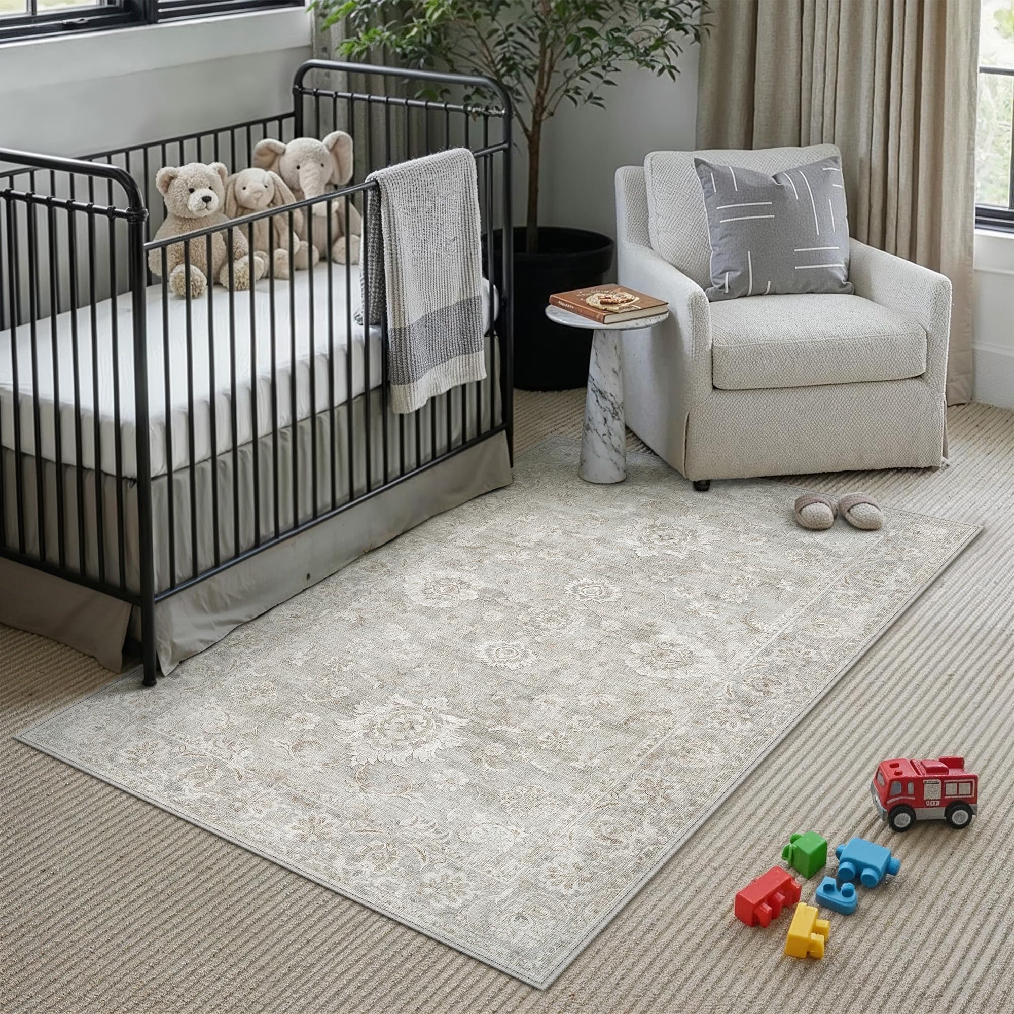PureCozy Vintage Rugs for Bedroom 120x170cm Washable Area Rugs,Grey
