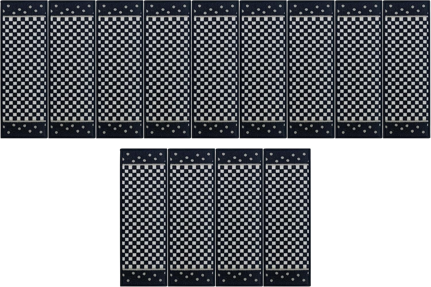 Stair Treads for Wooden Steps Indoor 8.5” x 26” Slip Resistant Machine Washable Staircase Carpet Mat, Safe for Elders, Kids and Pets Checkered Design Black and White Color, Set of 13