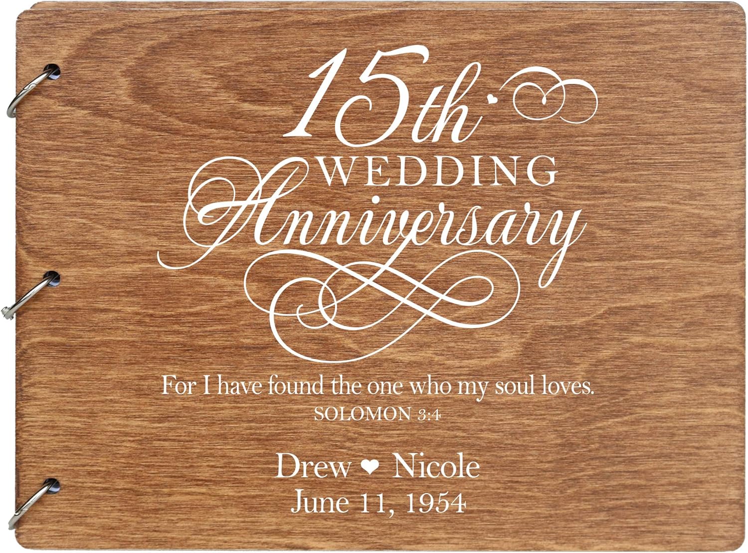 LifeSong Milestones Personalized 15th Wedding Anniversary Guest Book for Couple 15 Years of Marriage Celebration, Wooden Walnut Signature Registry Guest Book for Fifteenth Wedding (Walnut)