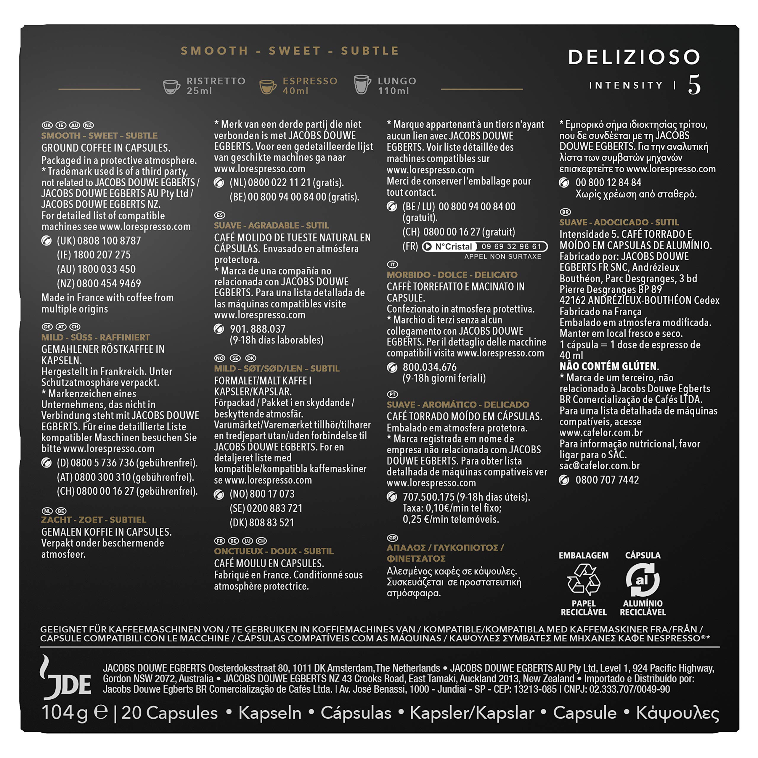L'OR Espresso Cápsulas de Café Delizioso | Intensidad 5 | 200 Cápsulas Compatibles Nespresso