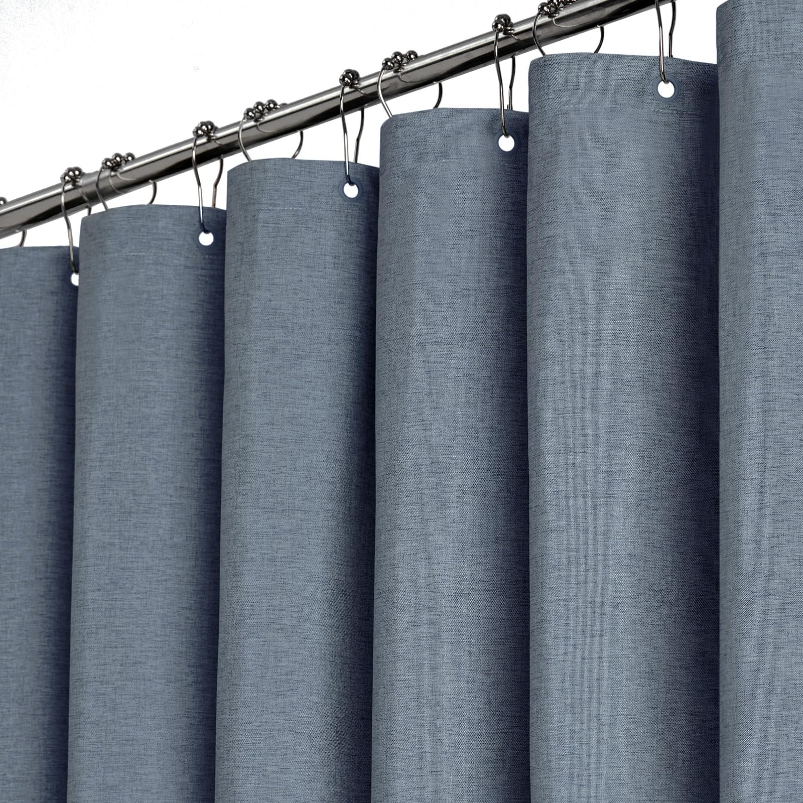 BTTN 78 Inch Long Shower Curtain - Linen Textured Thick Weighted Fabric Shower Curtain Set with 12 Plastic Hooks, Neutral Waterproof Polyester Bath Curtains for Bathroom and Bathtubs, 72x78, Blue Gray