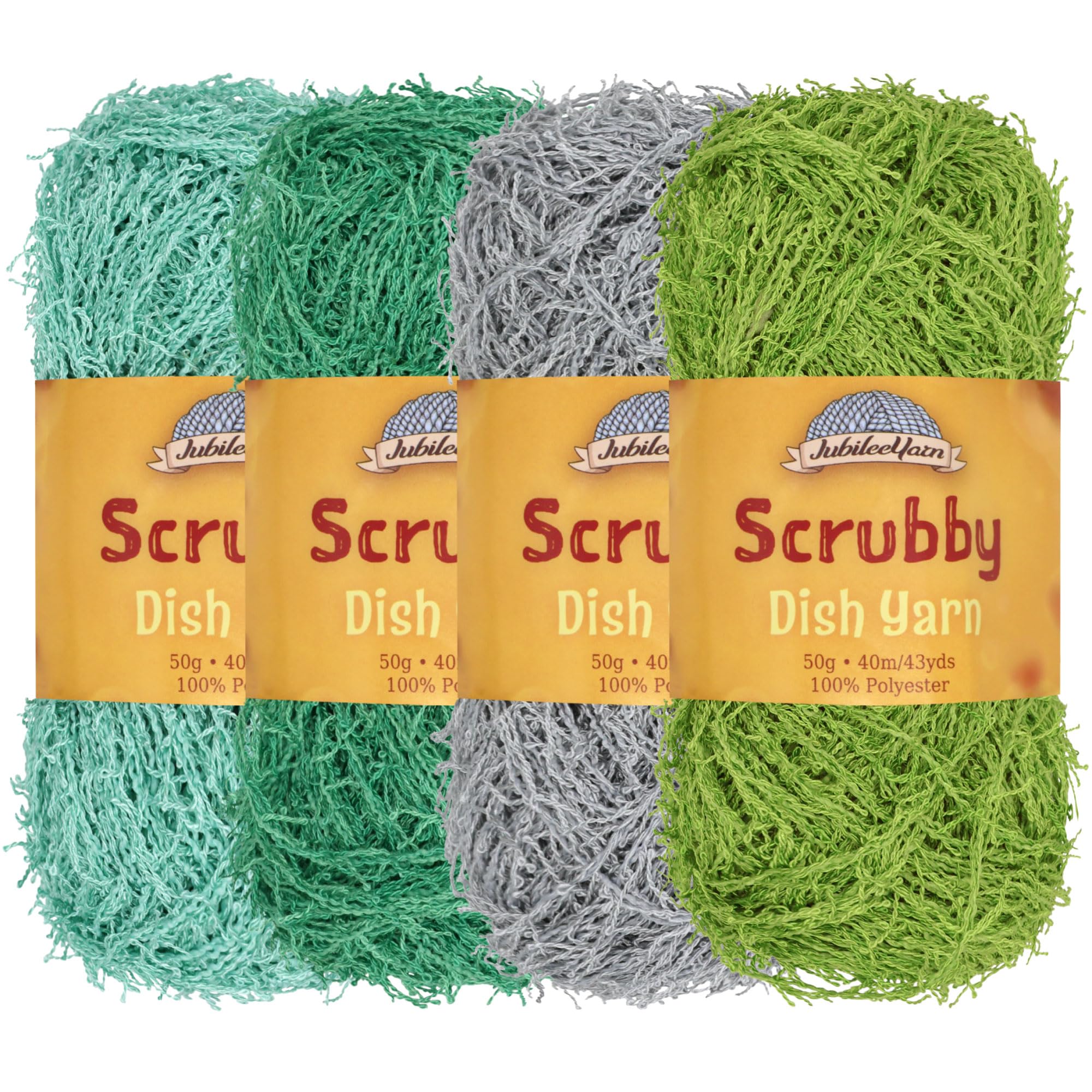 JubileeYarn Scrubby Dish Yarn - Dishcloth Polyester - 50g/Skein - Shades of Green - 4 Skeins
