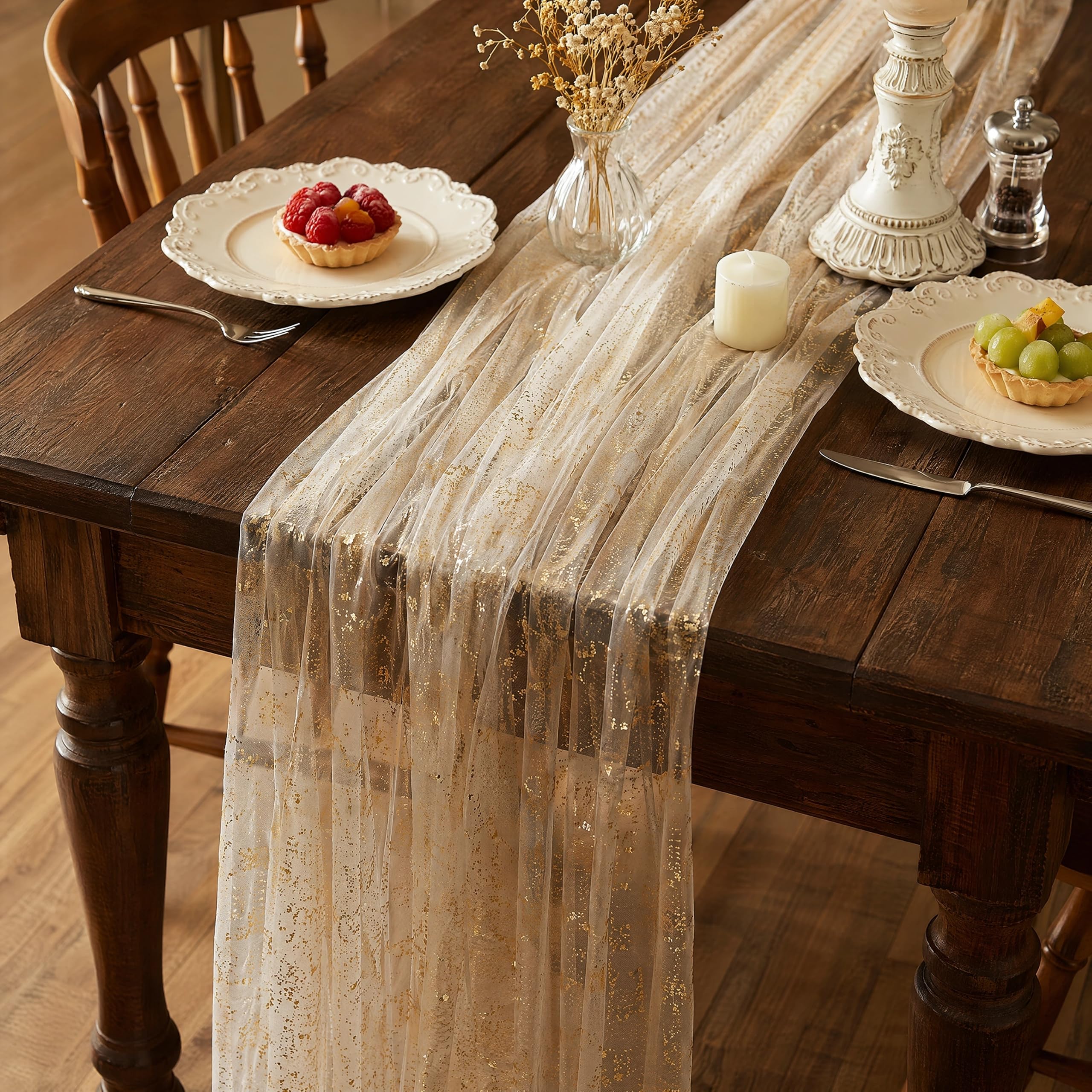 Gold Table Runner 70x300 cm, Glitter Metallic Foil Cheesecloth