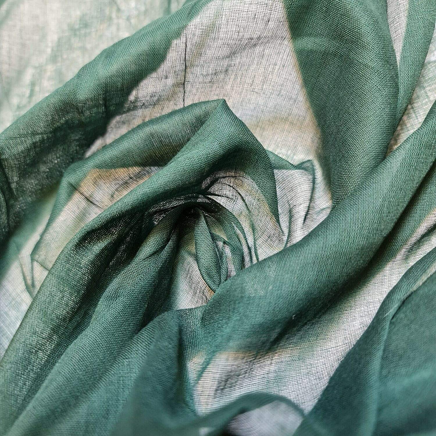 Plain/Solid Dyed Soft 100% Cotton Muslin (Mulmul/Voile/Cheesecloth) Dress Craft Fabric Material 45" - 112 cm Wide Sold in Various Pre - Cut Lengths (Available in 20 Colours) (Bottle Green, 2 Meter)