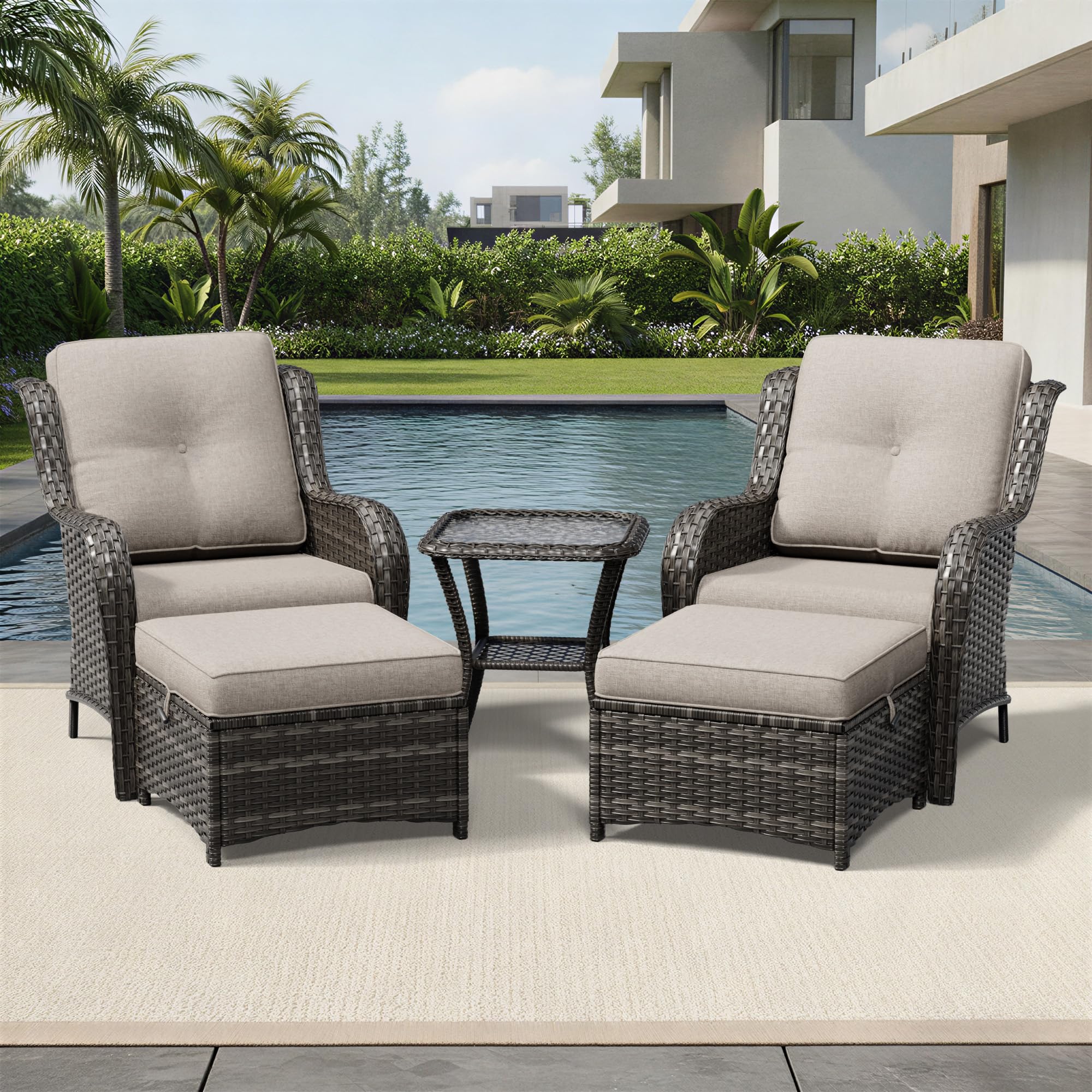 Joyside 5 Piece Wicker Patio Furniture Set, Rattan Patio Chairs with High Back, Deep Seating, Wide Armrest, Thickened Cushions, Outdoor Furniture for Deck, Porch Use