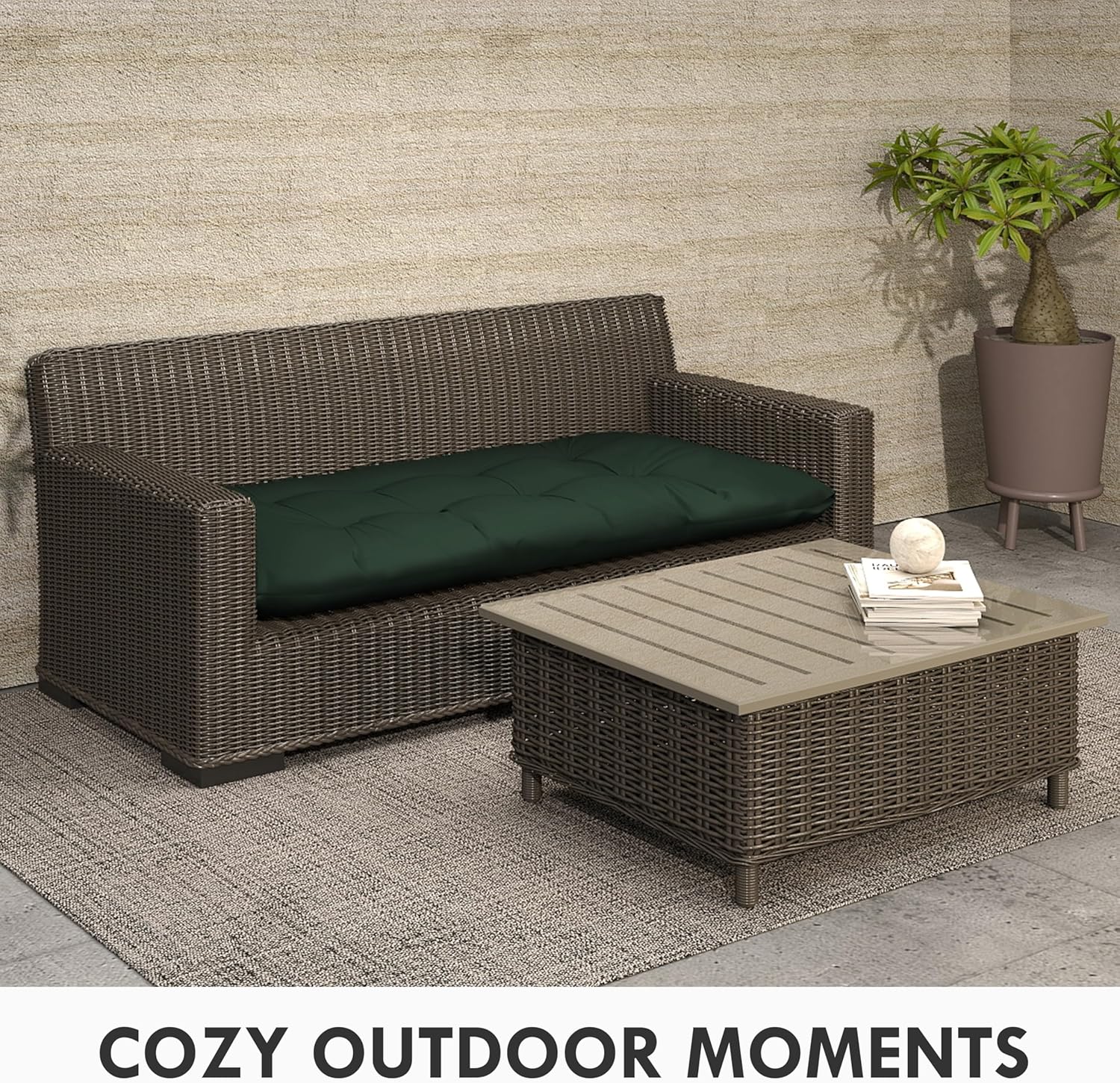 Outdoor Bench Cushion with Ties, 44"x22"x4" Outdoor Loveseat Cushions, Waterproof Patio Seat Cushion, Fade Resistant Patio Bench Pads for Porch Swing Window Seat Entryways, Dark Green