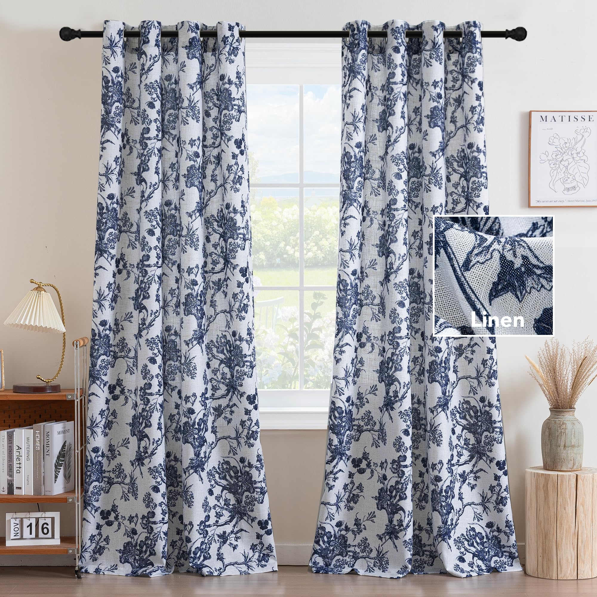 Floral Linen Curtains - Blue Farmhouse Drapes -14 Floral Linen Curtains - Blue Farmhouse Drapes -14