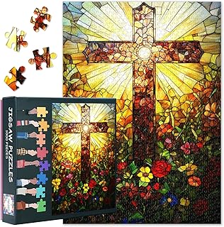 Comprar 1000 piezas de vidrieras Cristianas Cruz Jigsaw Puzzles Imposible Desafío Jigsaw Puzzle para Adultos Arte Decoración Tema Religioso Rompecabezas como regalo para familiares amigos 70 cm x 50 cm