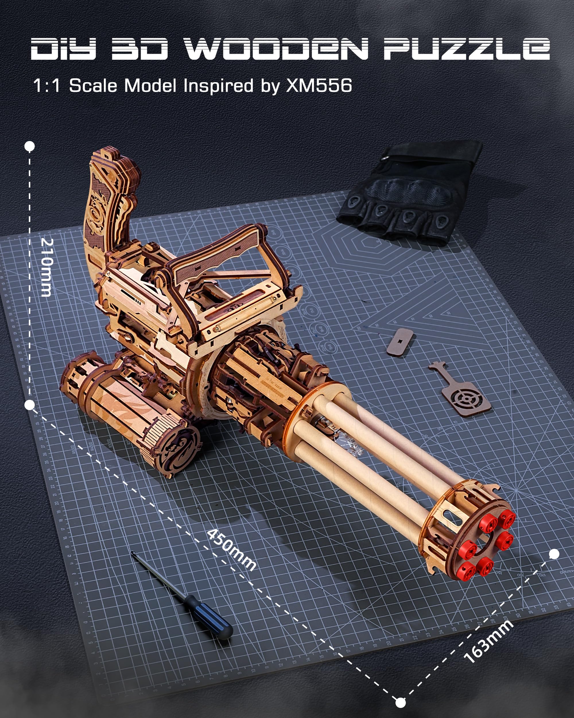 ROBOTIME Zestaw puzzle 3D z drewna dla dorosłych i nastolatków, mechaniczny model do zrobienia na własną rękę z 412 elementami, wyrzutnia gumek, kreatywny prezent dla entuzjastów puzzli i