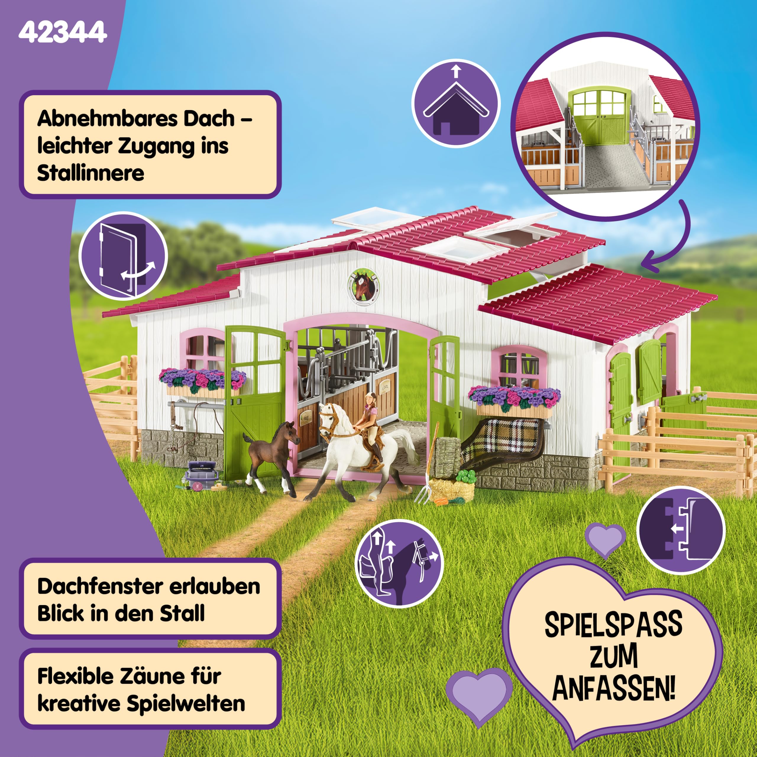Schleich Horse Club | Reiterhof mit Reiterin und Pferden 42344 | Set aus Stall, Mädchenfigur, 2 Pferden & Zubehör | Geschenk für Kinder | Spielzeug ab 5 Jahren | 97 Teile | exklusiv bei Amazon
