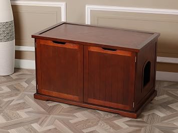 Merry Pet Cat Washroom Bench | Hidden Litter Box Enclosure, Fits Extra-Large Litter Boxes, Solid Wood Construction, Ventilated Design