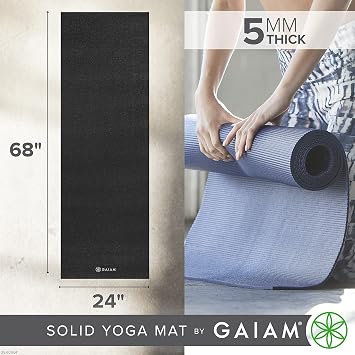 Gaiam Yoga Mat - Premium Solid Thick Non Slip Exercise & Fitness Mat for All Types of Yoga, Pilates & Floor Workouts | Premium non-slip mat in solid colors. Cushioned support for yoga, Pilates & floor workouts at home or studio.