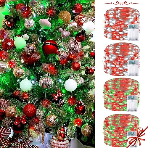 Paquete de 4 luces parpadeantes de hadas que funcionan con pilas, 2 unidades rojas y frías y 2 unidades verdes y rojas cada una de 20 pies, 60 luces