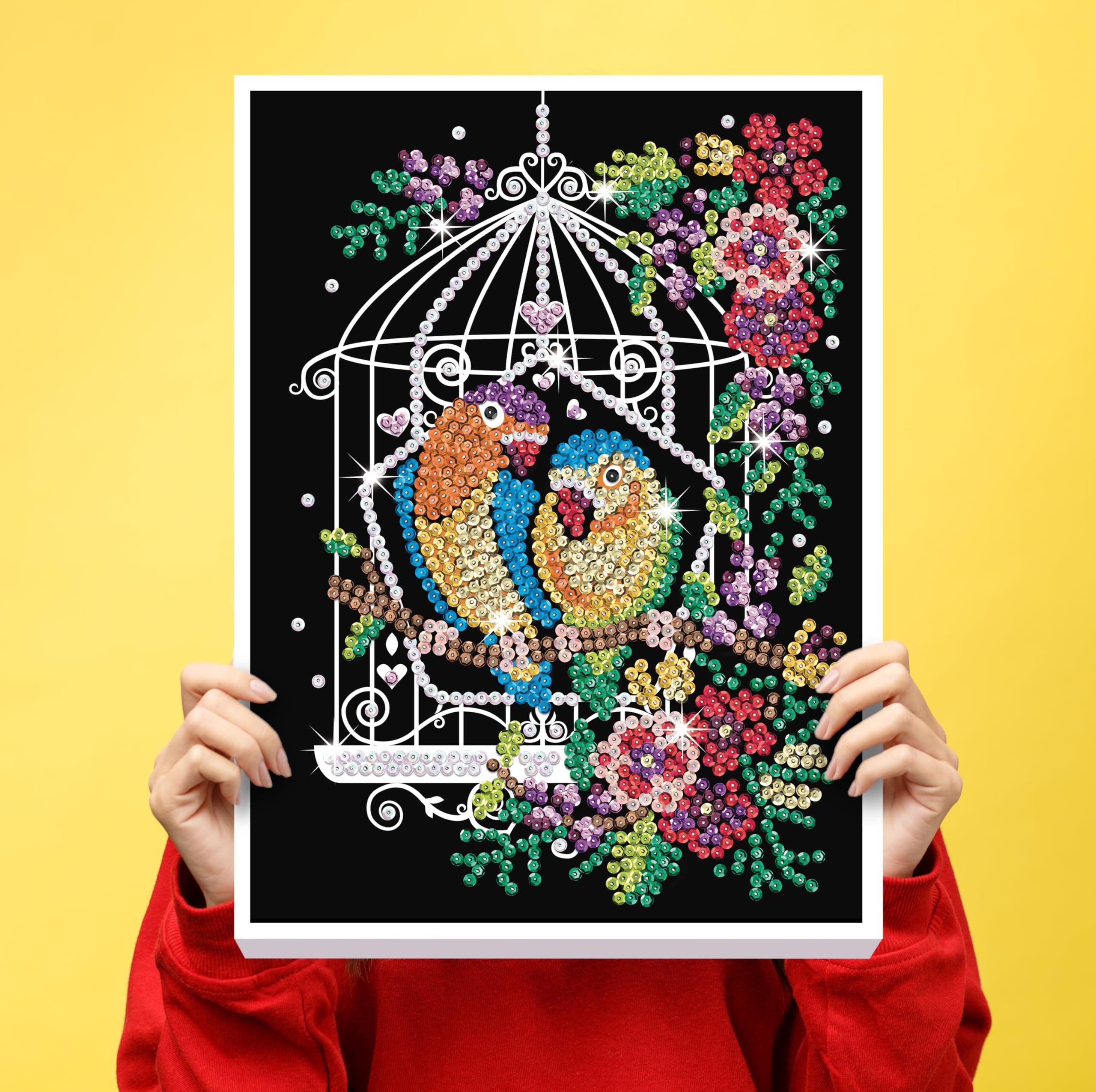 Kitfix - Sequin Art Purple - Cage à oiseaux - Image à paillettes - 27 x 36 cm - Kit de création pour enfants, adolescents et adultes de plus de 8 ans - 1945