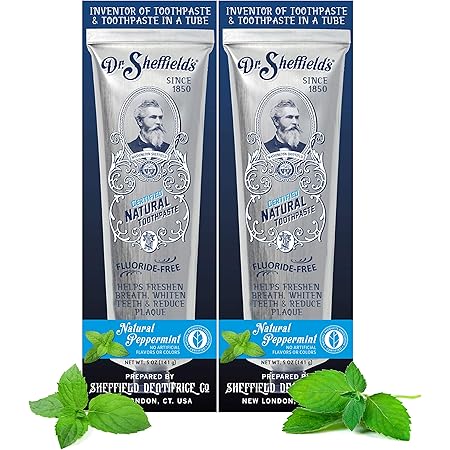 Dr. Sheffield’s Certified Natural Toothpaste (Peppermint) - Great Tasting, Fluoride Free Toothpaste/Freshen Your Breath, Whiten Your Teeth, Reduce Plaque (2-Pack)