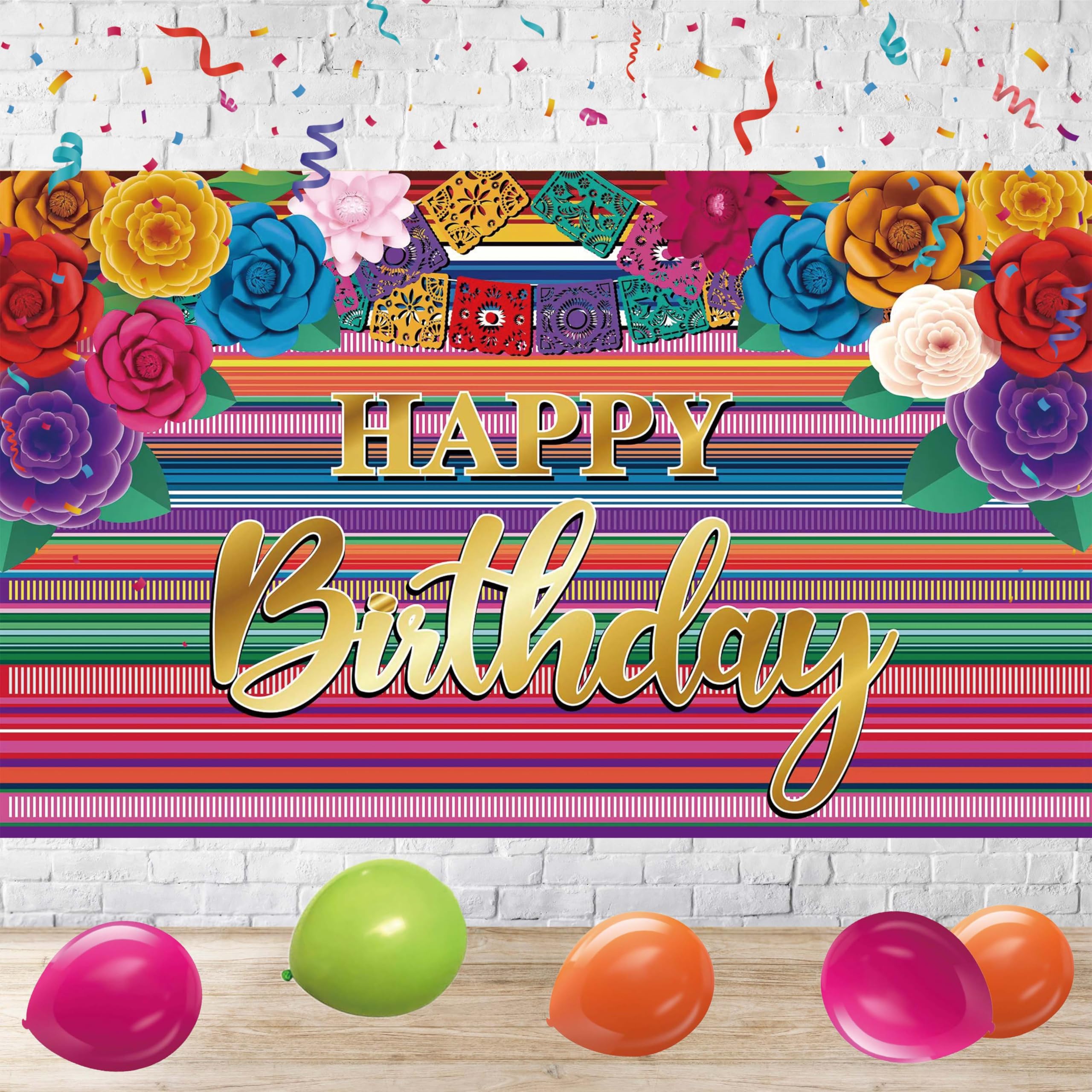 GOLDCROW Mexican Birthday Party Decorations - Large Mexican Birthday Backdrop - Colorful Photo Background - Colorful Birthday Decorations for Women