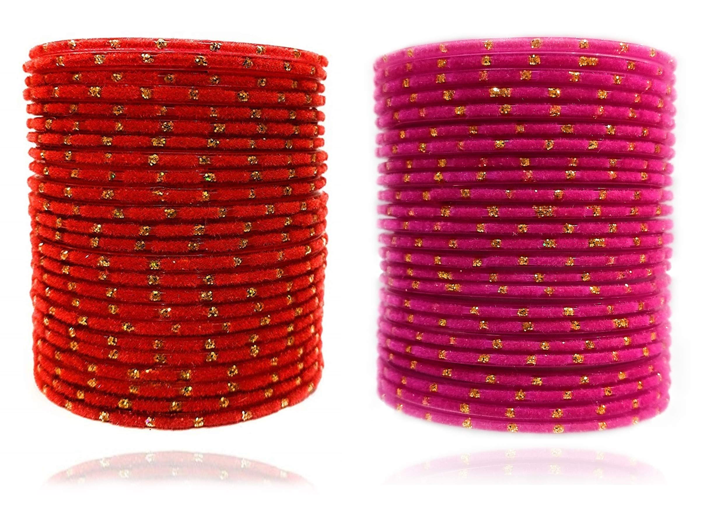 Velvet Fabric & Glass Bangle Set - Pack of 48