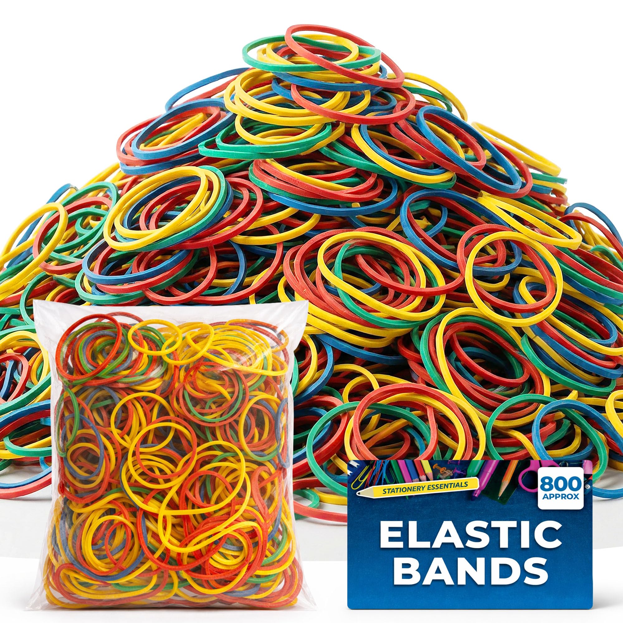 SOL 800pk Coloured Elastic Bands - Thick Rubber Bands, Assorted Sizes