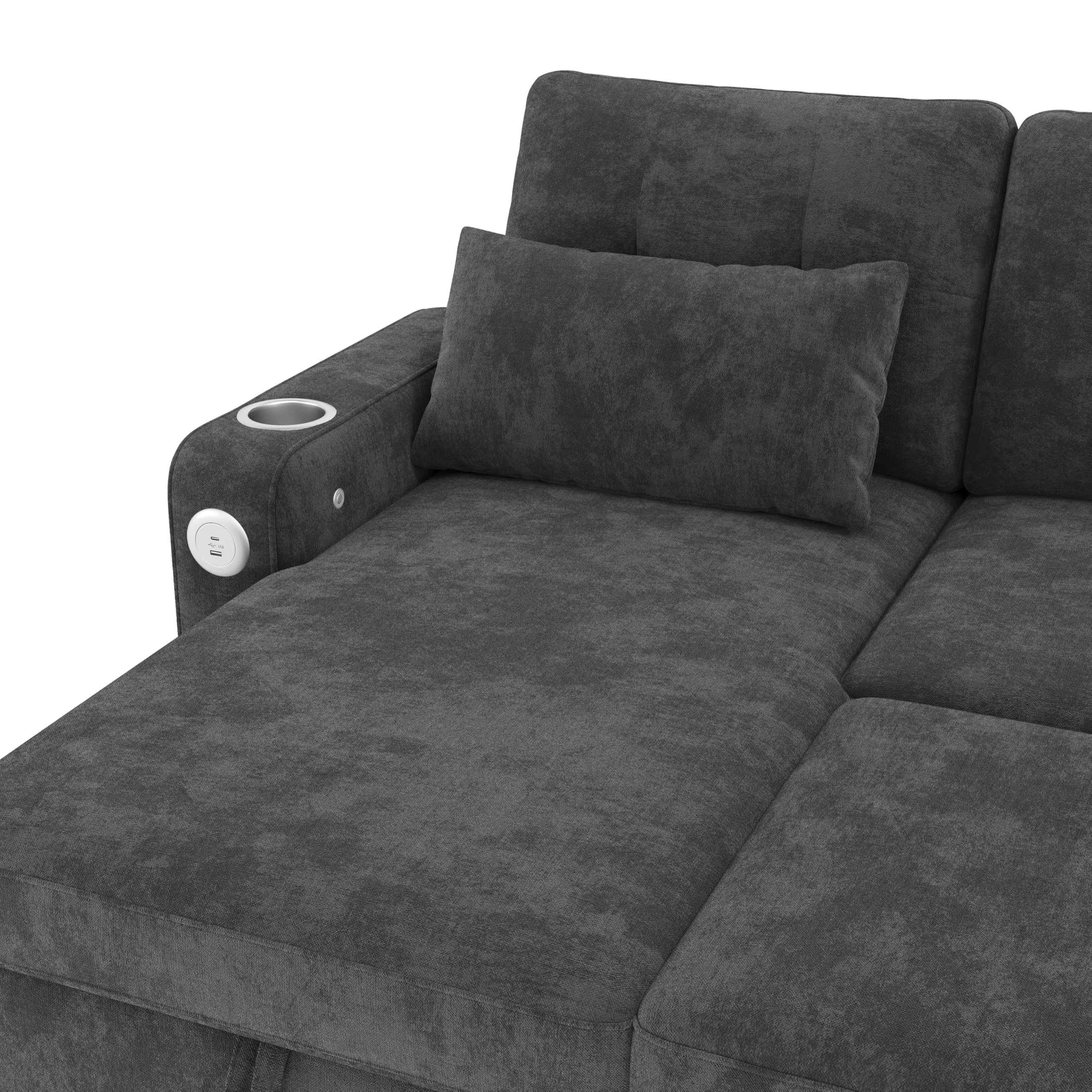 Sofá cama esquinero con función de dormir, sofá U extraíble, sofá con almacenamiento, chaise longue doble, espacio de almacenamiento oculto, sofá con soporte para bebidas, espacio de