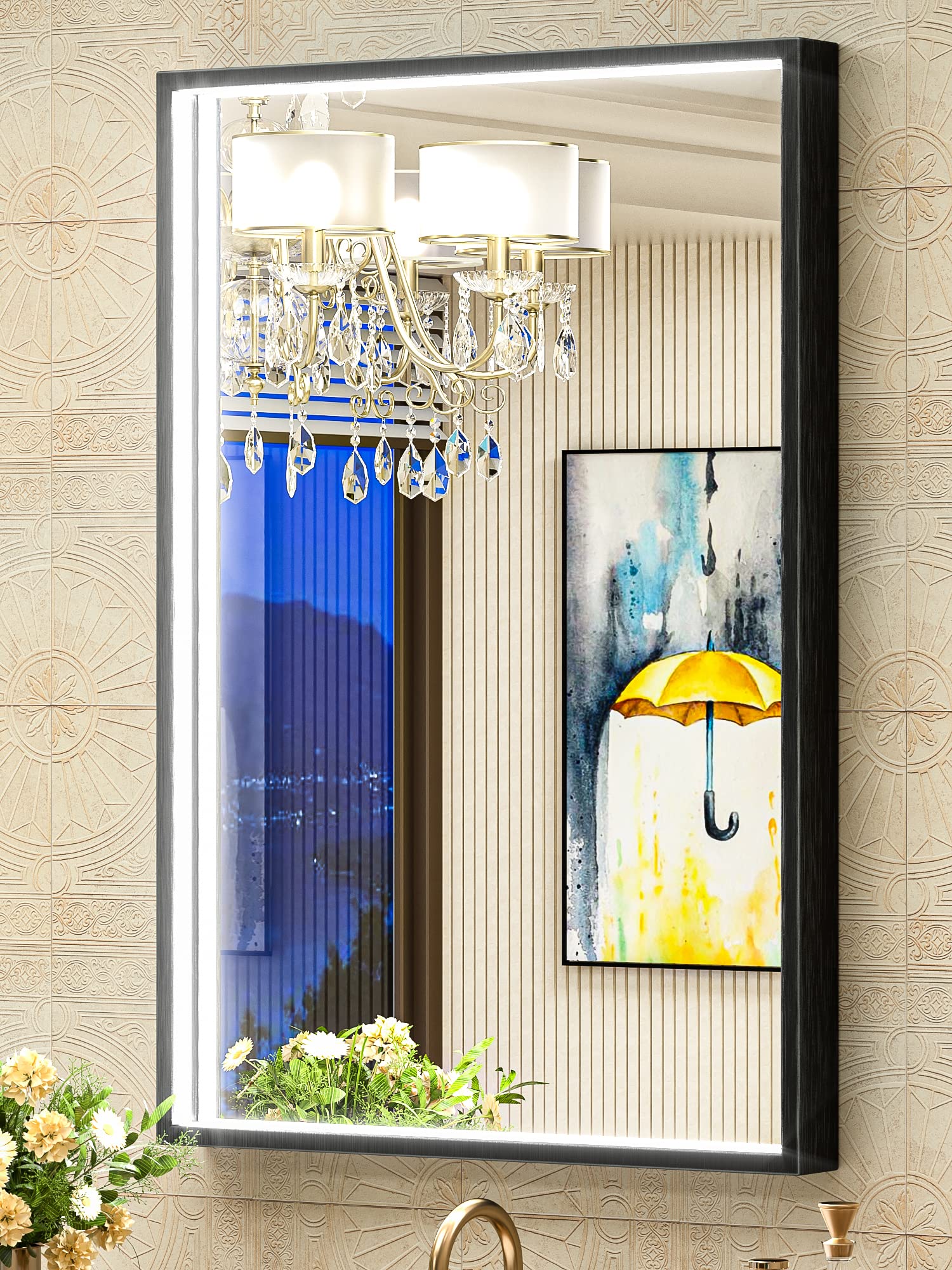 TokeShimi 24 x 36 Inch Black Led Bathroom Vanity Mirror with Lights