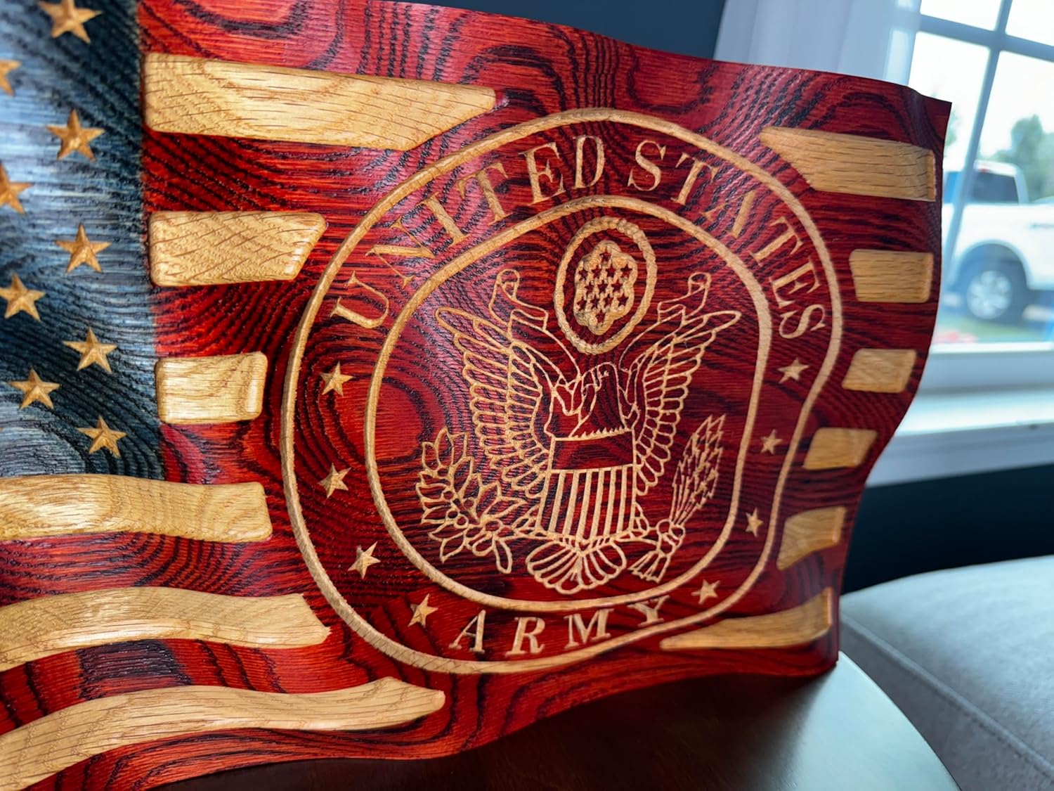 U.S. Army Solid Oak Waving Flag - 18" - Solid Oak - Hand Painted - Veteran Owned - Made in U.S.
