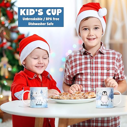 Miniatura 3 de Kids Christmas Mug Customize with Name Winter Fox in Snow Unbreakable Child's Hot Cocoa Cup | Dishwasher Safe BPA and Melamine Free