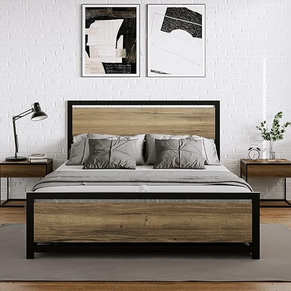 Amerlife Queen Size Bed Frame with Wooden Headboard, Queen Platform Bed Frame with